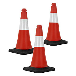 Ecd Germany 3x Cône de signalisation routière rouge/blanc en PVC 51cm bandes réfléchissantes
