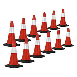 Ecd Germany 12x Cône signalisation routière rouge/blanc en PVC 51 cm bandes réfléchissantes