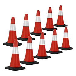 Ecd Germany 10x Cône de signalisation routière rouge/blanc PVC 51 cm bandes réfléchissantes