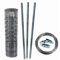 Aquagart Clôture de protection 150 m 180/24/15 + Poteaux + Fil Clôture forestière avec poteaux et fil - Hauteur 180 cm, rouleau 50 m - Fils galvanisés, nœud torsadé
