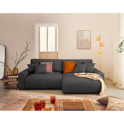 Lisa Design Pivoine - canapé d'angle 4 places réversible convertible avec 2 coffres en velours côtelé Pivoine - canapé d'angle 4 places réversible convertible avec 2 coffres en velours côtelé - Gris foncé