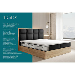 TRADA Lit boxspring 160x200 cm SELVA rangement matelas ressorts ensachés et surmalelas en velours noir