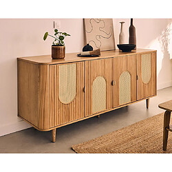 Lisa Design Milazzo - buffet bas - bois plaqué chêne et cannage - 4 portes - 176 cm