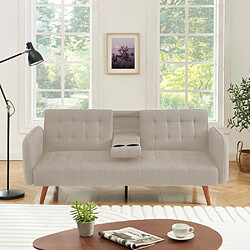 Concept Usine Canapé 3 places convertible avec tablette centrale rabattable beige INVERNESS