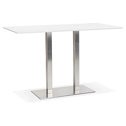 Alterego Table haute design 'MAMBO BAR' blanche avec pied en métal brossé - 180x90 cm