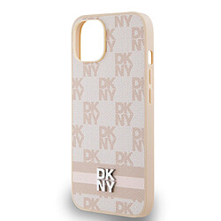 Coque DKNY iPhone 13 Motif Carreaux/Rayures - Rose