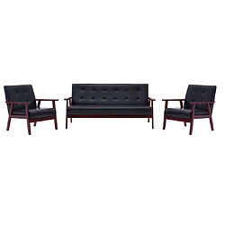 ZMH Ensemble de canapés 3 pcs Noir Similicuir Ensemble canapé - 3 pcs - Similicuir noir - Cadre en bois massif - Confortable