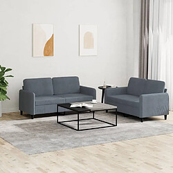 Zmh Ensemble de canapés 2 pcs - Gris foncé Ensemble de canapés droits - velours - assise en mousse - avec coussins - lot de 2