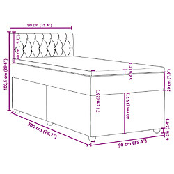 vidaXL Sommier à lattes de lit avec matelas Gris foncé 90x200 cm Tissu pas cher