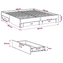 vidaXL Cadre de lit avec tiroirs sans matelas chêne sonoma 180x200 cm pas cher