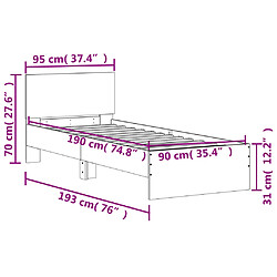 vidaXL Cadre de lit sans matelas avec tête de lit gris béton 90x190 cm pas cher