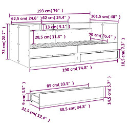 vidaXL Lit de jour avec tiroirs sans matelas chêne sonoma 90x190 cm pas cher