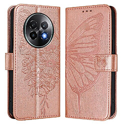 Étui Cuir Premium Realme 13 Plus 5G Embossage Papillon - Or rose