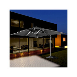 Habitat Et Jardin Parasol jardin déporté LED Alu Sun 3 Luxe - Carré - 3 x 3 m - Coloris Noir - Dalles lestées incluses