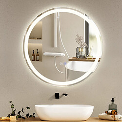 ZMH miroir de salle de bain avec fonction antibuée IP44 rond blanc gradable