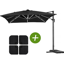 Habitat Et Jardin Parasol jardin déporté LED Alu Sun 3 Luxe - Carré - 3 x 3 m - Coloris Noir - Dalles lestées incluses