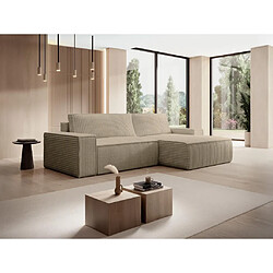 Vente-Unique Canapé d'angle droit convertible en velours côtelé grosses côtes taupe AMELIA