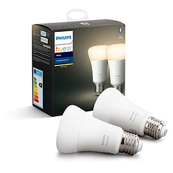 Philips Hue Pack de 4 ampoules connectées 9.5W E27 - White Pack 2x2 ampoules connectées E27 - 9W (60W) - White - Compatible Amazon Alexa et Google Assistant