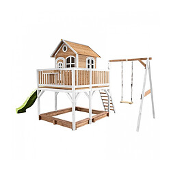 Axi House Liam Maisonnette, avec 1 balançoire Brun/blanc - avec toboggan vert citron
