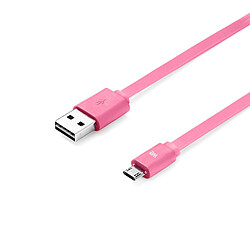 WE Câble Micro USB Plat 1m réversible - Connecteur Ultra Résistant - Charge Rapide pour Samsung Huawei Nexus Sony - Rose