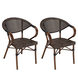 Avis MACABANE Salon de jardin 2 personnes en acier - 1 table carrée 70x70cm et 2 chaises en textilène marron