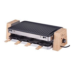 Little Balance Raclette Wood 1500-8 Elegance - 8388 1500W - 8 personnes - Grill et poêlons antiadhésifs - Grill amovible cerclage inox - Poêlons Cool Touch avec poignée bambou - Design trapézoïdal des deux côtés bambou