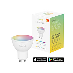 Hombli Spot connecté - LED4,5W GU10 - WiFi - RGB Multicouleur et blanc dimmable - 16 millions de couleurs - A+ - 380 lumens - Control par l'application Smart Life - Compatible avec Alexa, Google Home, et IFTTT 