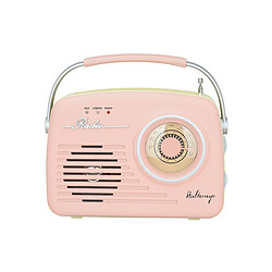 Radio rétro HALTERREGO , AM/FM, lecteur USB/ Carte SD, aux in / prise casque, fonctionne sur pile (non incluse) ou câble d'alim (inclus), rose