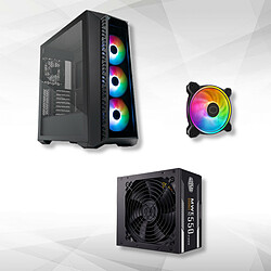 Cooler Master Ltd MasterBox MB520 TG ARGB - Noir + MasterFan MF120 Halo 2 + MWE Bronze 550W - 80+ Moyenne tour avec fenêtre latérale et façade en verre trempé avec ventilateurs ARGB + MasterFan MF120 Halo 2 + Alimentation non modulaire 230V - ATX 12V V2