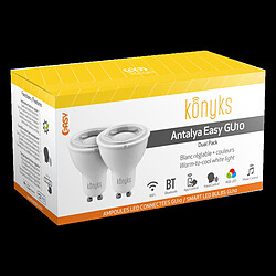 Konyks Ampoule connectée GU10 - Antalya Easy - RGB - Pack de 2 Ampoules 2 ampoules GU10 - LED RGB + Blanc réglable de 2700K à 6500K - Puissance 5 Watt - Connexion Wifi et bluetooth