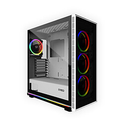 M.RED WHITE DESTROYER Glass-G Boitier PC ATX - Rétroéclairage RGB - Avec fenêtre - 4 ventilateurs inclus - Sans alimentation