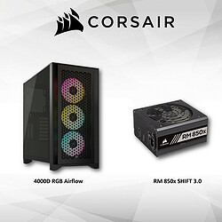 Corsair 4000D RGB AIRFLOW NOIR + RM850x SHIFT - 850W - 80 Plus Gold Boîtier Moyen Tour avec panneau en verre trempé et façade avant MESH + Alimentation Modulaire - PCIe 5.0 - ATX 3.0 - ATX 12V