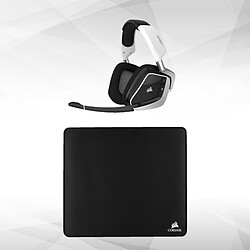 Corsair VOID RGB ELITE blanc - Sans fil + MM350 - Noir Casque gamer - Son surround 7.1 (uniquement sur PC) - Compatible PC/PS4 - Connexion sans fil via récepteur USB - Rétro-éclairage RGB -  Blanc + Tapis de souris gamer - 450x400 mm