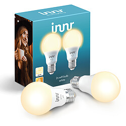 Innr Smart Bulb White E27 - Pack de 2 - Wifi Direct Ampoules LED connectées blanc - Intensité réglable - E27 - WiFi Direct - Compatible Amazon Alexa et Google Asistant