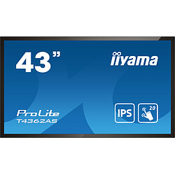 iiyama T4362AS-B1 Signage Display iiyama T4362AS-B1 affichage de messages Écran plat interactif 108 cm (42.5") IPS 500 cd/m² 4K Ultra HD Noir Écran tactile Intégré dans le processeur Android 8.0 24/7