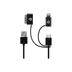 BIGBEN Câble de charge 3 en 1 - micro-USB / 30 Pins / Lightning  (2A) - Noir Câble de charge 3 en 1 - micro-USB / 30 Pins / Lightning  (2A) - Noir