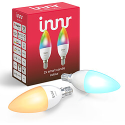 Innr Ampoule connectée E14 - ZigBee 3.0 - RGB - Pack de 2 ampoules Multicolor (RGBW -16 millions de couleurs) + Blanc réglable - 2200K à 6500K - Intensité réglable - 6W - équivalent 40W - Compatible Phillips HUE