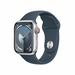 Apple Watch Series 9 GPS + Cellular 41 mm avec boîtier en aluminium argenté et bracelet sport Bleu tempête S/M