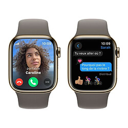 Apple Watch Series 9 GPS + Cellular, boîtier en acier inoxydable doré de 41 mm, bracelet sport Clay M/L pas cher