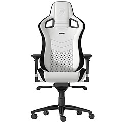 Noblechairs EPIC - Blanc/Noir Chaise gamer revêtement cuir - dossier inclinable 135° - accoudoirs 4D - 120 kg max - pied aluminium 5 branches