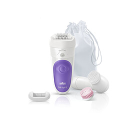 Braun Epilateur électrique + Brosse visage - 5 accessoires - Blanc/Violet