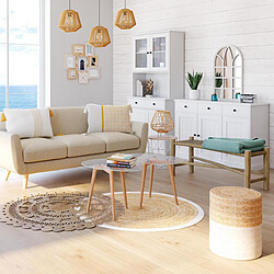 3S. x Home Pouf Blanc et bois BARBARA