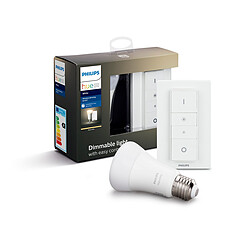 Philips White E27 9.5W + Télécommande Pack ampoule connectée E27 + télécommande sans fil Dim Kit - 9,5W - Filament - White ambiance - Compatible Amazon Alexa et Google Assistant