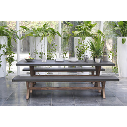 MACABANE Ensemble Table de Jardin Table rectangulaire en fibre de Ciment et Acacia + 2 bancs pas cher