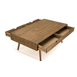 MACABANE Table Basse ANDY Scandi Bois 4 Tiroirs Sapin pas cher