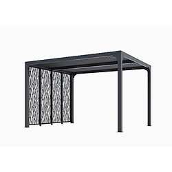 HABRITA Pergola bioclimatique Aluminium avec 4 panneaux moucharabieh coloris gris pour côté 3 m