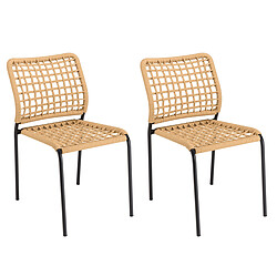 Avis MACABANE Salon de jardin 2 personnes en acier noir - 1 table ronde 70x70cm et 2 chaises en cordage tressé