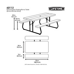 Table de pique-nique rectangulaire - LIFETIME pas cher