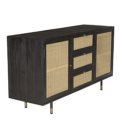 Acheter MACABANE Buffet Noir 2 Portes Coulissantes 1 Porte Abattante Cannage YANIS