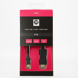 D2 Diffusion Câble USB-C vers HDMI mâle/mâle compatible avec appareils en USB-C 3.1 et "alt DP" mode connecteurs or - 2m - noir